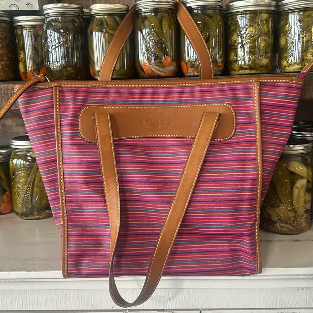 Fossil PVC Coated Multicolored Striped Tote